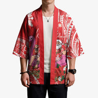 Personalized Hawaii Christmas Kimono Mele Kalikimaka Chilling Shaka Santa Flamingo - Polynesian Pride