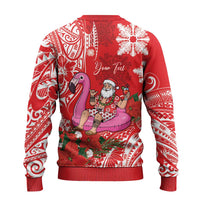 Personalized Hawaii Christmas Ugly Christmas Sweater Mele Kalikimaka Chilling Shaka Santa Flamingo - Polynesian Pride
