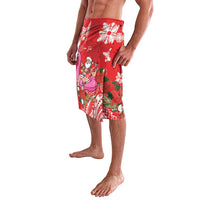 Personalized Hawaii Christmas Lavalava Mele Kalikimaka Chilling Shaka Santa Flamingo - Polynesian Pride