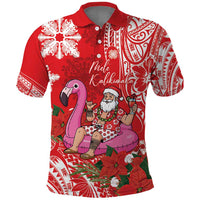 Personalized Hawaii Christmas Polo Shirt Mele Kalikimaka Chilling Shaka Santa Flamingo - Polynesian Pride