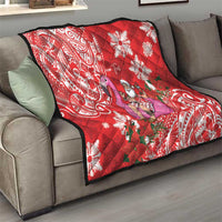 Personalized Hawaii Christmas Quilt Mele Kalikimaka Chilling Shaka Santa Flamingo - Polynesian Pride