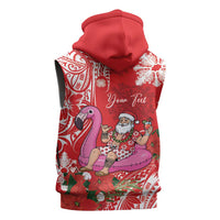 Personalized Hawaii Christmas Sleeveless Zip Hoodie Mele Kalikimaka Chilling Shaka Santa Flamingo - Polynesian Pride