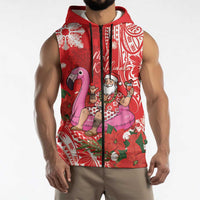 Personalized Hawaii Christmas Sleeveless Zip Hoodie Mele Kalikimaka Chilling Shaka Santa Flamingo - Polynesian Pride