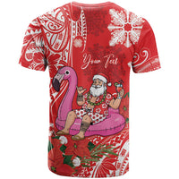 Personalized Hawaii Christmas T Shirt Mele Kalikimaka Chilling Shaka Santa Flamingo - Polynesian Pride