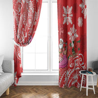 Personalized Hawaii Christmas Window Curtain Mele Kalikimaka Chilling Shaka Santa Flamingo - Polynesian Pride