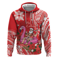 Personalized Hawaii Christmas Zip Hoodie Mele Kalikimaka Chilling Shaka Santa Flamingo - Polynesian Pride