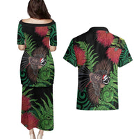 Meri Kirihimete New Zealand Couples Matching Puletasi and Hawaiian Shirt Piwakawaka Koru Fern Mix Pohutukawa LT14 - Polynesian Pride