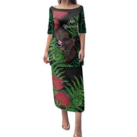 Meri Kirihimete New Zealand Family Matching Puletasi and Hawaiian Shirt Piwakawaka Koru Fern Mix Pohutukawa LT14 Mom's Dress Black - Polynesian Pride
