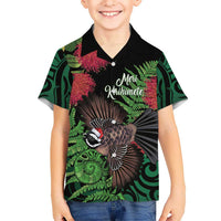 Meri Kirihimete New Zealand Hawaiian Shirt Piwakawaka Koru Fern Mix Pohutukawa - Polynesian Pride