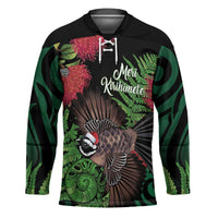 Meri Kirihimete New Zealand Hockey Jersey Piwakawaka Koru Fern Mix Pohutukawa LT14 Unisex Black - Polynesian Pride