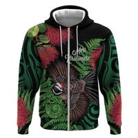 Meri Kirihimete New Zealand Hoodie Piwakawaka Koru Fern Mix Pohutukawa - Polynesian Pride