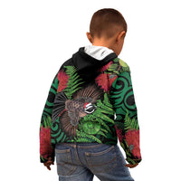 Meri Kirihimete New Zealand Kid Hoodie Piwakawaka Koru Fern Mix Pohutukawa - Polynesian Pride