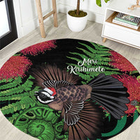 Meri Kirihimete New Zealand Round Carpet Piwakawaka Koru Fern Mix Pohutukawa - Polynesian Pride