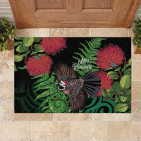 Meri Kirihimete New Zealand Rubber Doormat Piwakawaka Koru Fern Mix Pohutukawa LT14 Black - Polynesian Pride