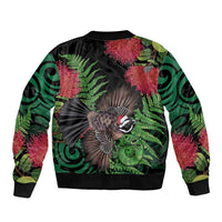 Meri Kirihimete New Zealand Sleeve Zip Bomber Jacket Piwakawaka Koru Fern Mix Pohutukawa - Polynesian Pride