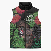 Meri Kirihimete New Zealand Sleeveless Puffer Jacket Piwakawaka Koru Fern Mix Pohutukawa LT14 Unisex Black - Polynesian Pride