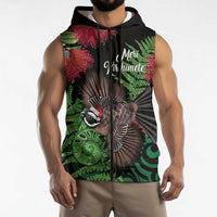 Meri Kirihimete New Zealand Sleeveless Zip Hoodie Piwakawaka Koru Fern Mix Pohutukawa LT14 - Polynesian Pride