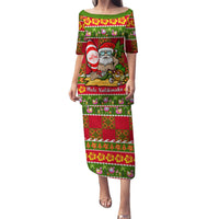 Personalised Hawaii Surfing Santa Christmas Puletasi Tropical Pineapple Mele Kalikimaka Quilt Pattern LT14 Long Dress Red - Polynesian Pride
