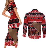 Personalised New Zealand Christmas Couples Matching Short Sleeve Bodycon Dress and Long Sleeve Button Shirt Aotearoa Kiwi Meri Kirihimete Red Version LT14 - Polynesian Pride