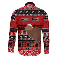 Personalised New Zealand Christmas Family Matching Long Sleeve Bodycon Dress and Hawaiian Shirt Aotearoa Kiwi Meri Kirihimete Red Version LT14 - Polynesian Pride