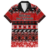 Personalised New Zealand Christmas Family Matching Puletasi Dress and Hawaiian Shirt Aotearoa Kiwi Meri Kirihimete Red Version LT14 Dad's Shirt - Short Sleeve Red - Polynesian Pride