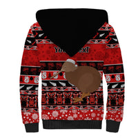 Personalised New Zealand Christmas Sherpa Hoodie Aotearoa Kiwi Meri Kirihimete Red Version LT14 - Polynesian Pride
