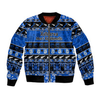 Personalised New Zealand Christmas Bomber Jacket Aotearoa Kiwi Meri Kirihimete Blue Version LT14 Unisex Blue - Polynesian Pride