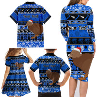 Personalised New Zealand Christmas Family Matching Long Sleeve Bodycon Dress and Hawaiian Shirt Aotearoa Kiwi Meri Kirihimete Blue Version LT14 - Polynesian Pride