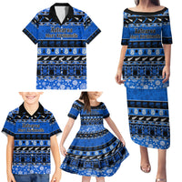 Personalised New Zealand Christmas Family Matching Puletasi Dress and Hawaiian Shirt Aotearoa Kiwi Meri Kirihimete Blue Version LT14 - Polynesian Pride