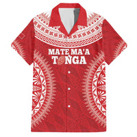 Custom Tonga Mate Maa Family Matching Off The Shoulder Long Sleeve Dress and Hawaiian Shirt Go Champions Tongan Ngatu - Red LT14 Dad's Shirt - Short Sleeve Red - Polynesian Pride