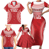 Custom Tonga Mate Maa Family Matching Short Sleeve Bodycon Dress and Hawaiian Shirt Go Champions Tongan Ngatu - Red LT14 - Polynesian Pride