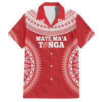 Custom Tonga Mate Maa Family Matching Short Sleeve Bodycon Dress and Hawaiian Shirt Go Champions Tongan Ngatu - Red LT14 Dad's Shirt - Short Sleeve Red - Polynesian Pride