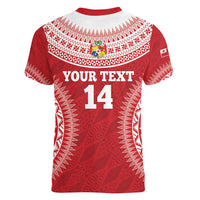 Custom Tonga Mate Maa Women V-Neck T-Shirt Go Champions Tongan Ngatu - Red LT14 - Polynesian Pride