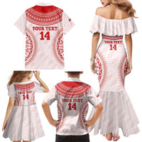 Custom Tonga Mate Maa Family Matching Mermaid Dress and Hawaiian Shirt Go Champions Tongan Ngatu - White LT14 - Polynesian Pride