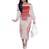 Custom Tonga Mate Maa Family Matching Off The Shoulder Long Sleeve Dress and Hawaiian Shirt Go Champions Tongan Ngatu - White LT14 Mom's Dress White - Polynesian Pride