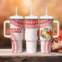 Personalised Tonga Mate Maa Tumbler With Handle Go Champions Tongan Ngatu - White