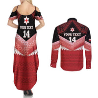 Custom Mate Maa Tonga XIII Couples Matching Summer Maxi Dress and Long Sleeve Button Shirt Tongan Kupesi Ngatu - Rugby Style