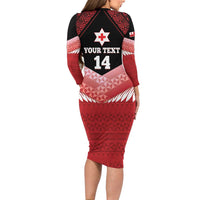 Custom Mate Maa Tonga XIII Family Matching Long Sleeve Bodycon Dress and Hawaiian Shirt Tongan Kupesi Ngatu - Rugby Style LT14 - Polynesian Pride