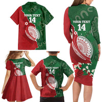 Custom Tonga And Australia Rugby Family Matching Long Sleeve Bodycon Dress and Hawaiian Shirt Mate Maa Tongan Ngatu Mix Kangaroos Aboriginal LT14 - Polynesian Pride