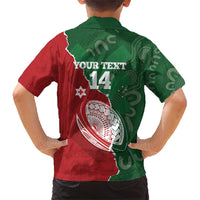 Custom Tonga And Australia Rugby Family Matching Short Sleeve Bodycon Dress and Hawaiian Shirt Mate Maa Tongan Ngatu Mix Kangaroos Aboriginal LT14 - Polynesian Pride
