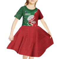 Custom Tonga And Australia Rugby Kid Short Sleeve Dress Mate Maa Tongan Ngatu Mix Kangaroos Aboriginal