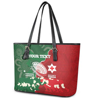 Custom Tonga And Australia Rugby Leather Tote Bag Mate Maa Tongan Ngatu Mix Kangaroos Aboriginal