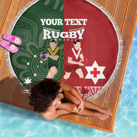 Custom Mate Maa Tonga And Kangaroo Australia Beach Blanket Tongan Kupesi Mix Aboriginal Art