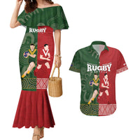 Custom Mate Maa Tonga And Kangaroo Australia Couples Matching Mermaid Dress and Hawaiian Shirt Tongan Kupesi Mix Aboriginal Art LT14 Green - Polynesian Pride
