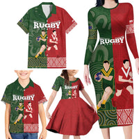 Custom Mate Maa Tonga And Kangaroo Australia Family Matching Long Sleeve Bodycon Dress and Hawaiian Shirt Tongan Kupesi Mix Aboriginal Art LT14 - Polynesian Pride