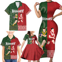 Custom Mate Maa Tonga And Kangaroo Australia Family Matching Short Sleeve Bodycon Dress and Hawaiian Shirt Tongan Kupesi Mix Aboriginal Art LT14 - Polynesian Pride