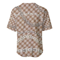 Brown Aloha Hawaii Shell Lei Baseball Jersey Palaka Hebrew Cone Honey Cowrie Elegant Curves - Polynesian Pride