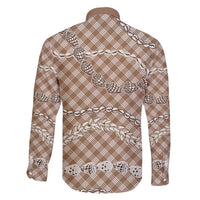 Brown Aloha Hawaii Shell Lei Family Matching Long Sleeve Bodycon Dress and Hawaiian Shirt Palaka Hebrew Cone Honey Cowrie Elegant Curves LT14 - Polynesian Pride