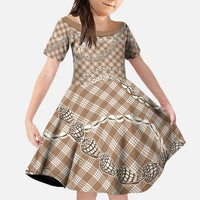 Brown Aloha Hawaii Shell Lei Family Matching Mermaid Dress and Hawaiian Shirt Palaka Hebrew Cone Honey Cowrie Elegant Curves LT14 Daughter's Dress Brown - Polynesian Pride
