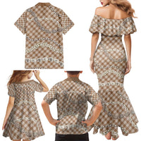 Brown Aloha Hawaii Shell Lei Family Matching Mermaid Dress and Hawaiian Shirt Palaka Hebrew Cone Honey Cowrie Elegant Curves LT14 - Polynesian Pride